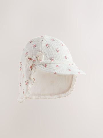 White Floral Woven Legionnaire Baby Hat