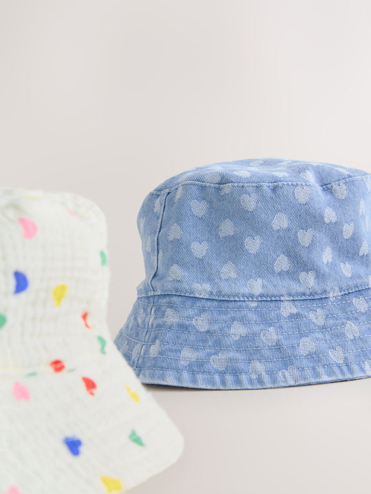 White/Blue Baby Bucket Hats 2 Pack (0mths-2yrs)