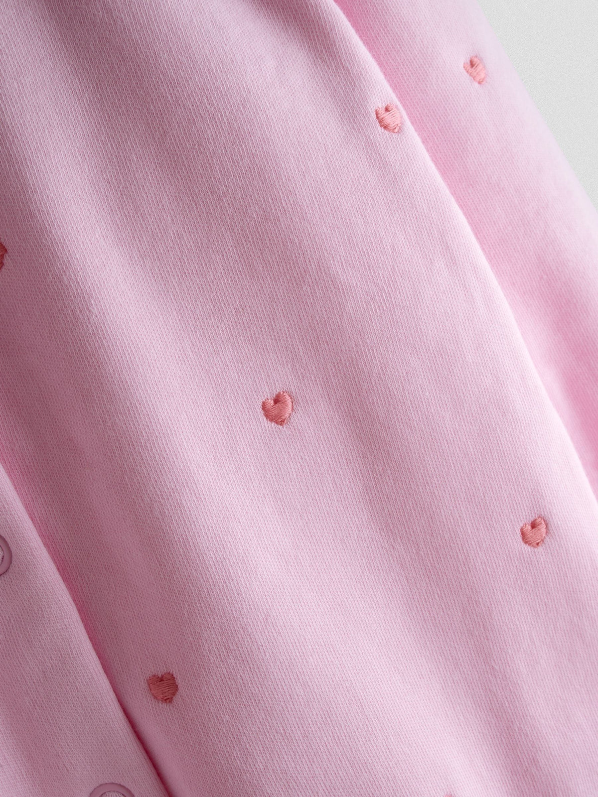 JoJo Maman Bébé Pink Heart Embroidered Cotton Footed Sleepsuit and Bonnet Set