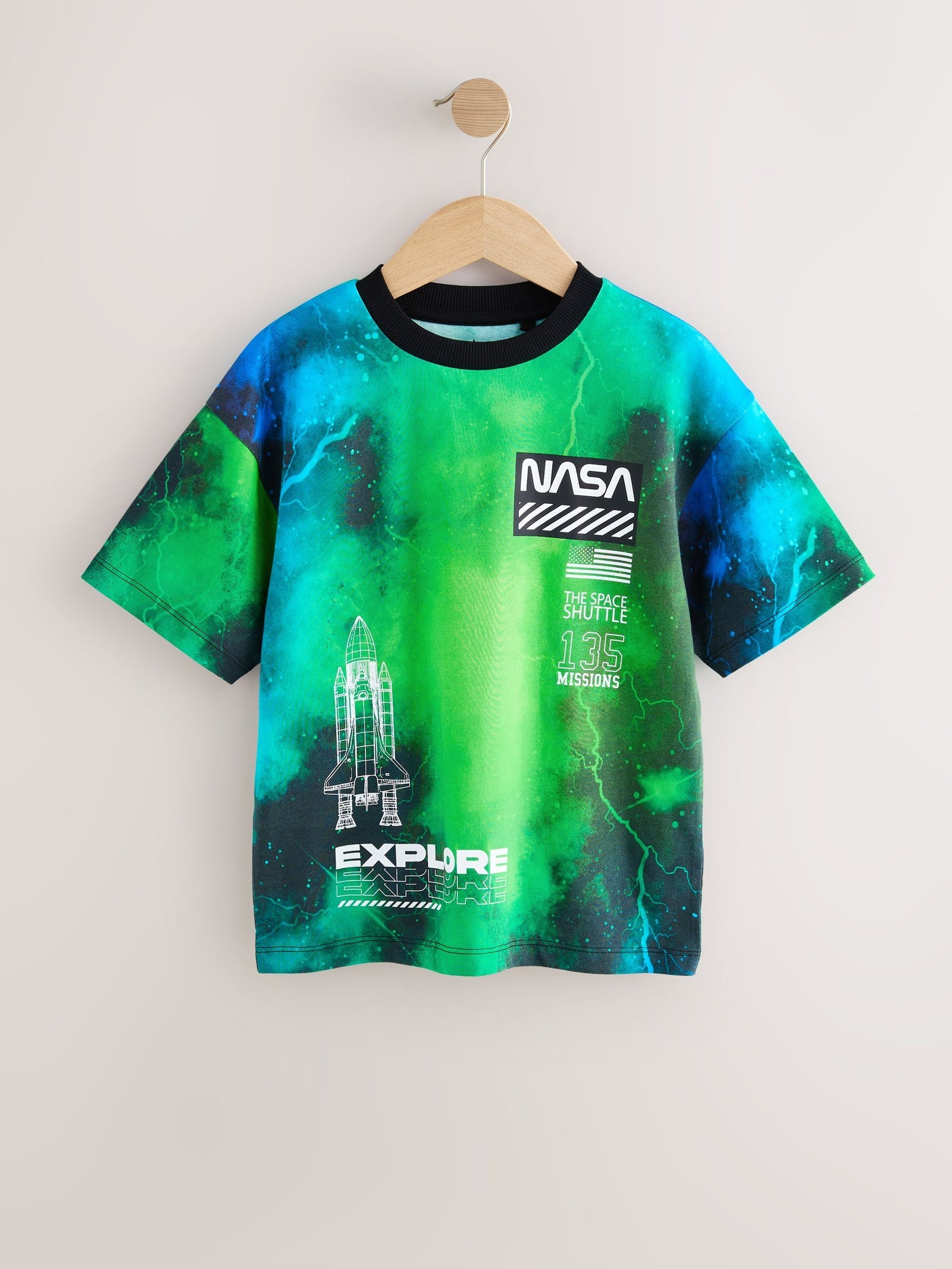Black/Green NASA Short Sleeve T-Shirt (3-16yrs)