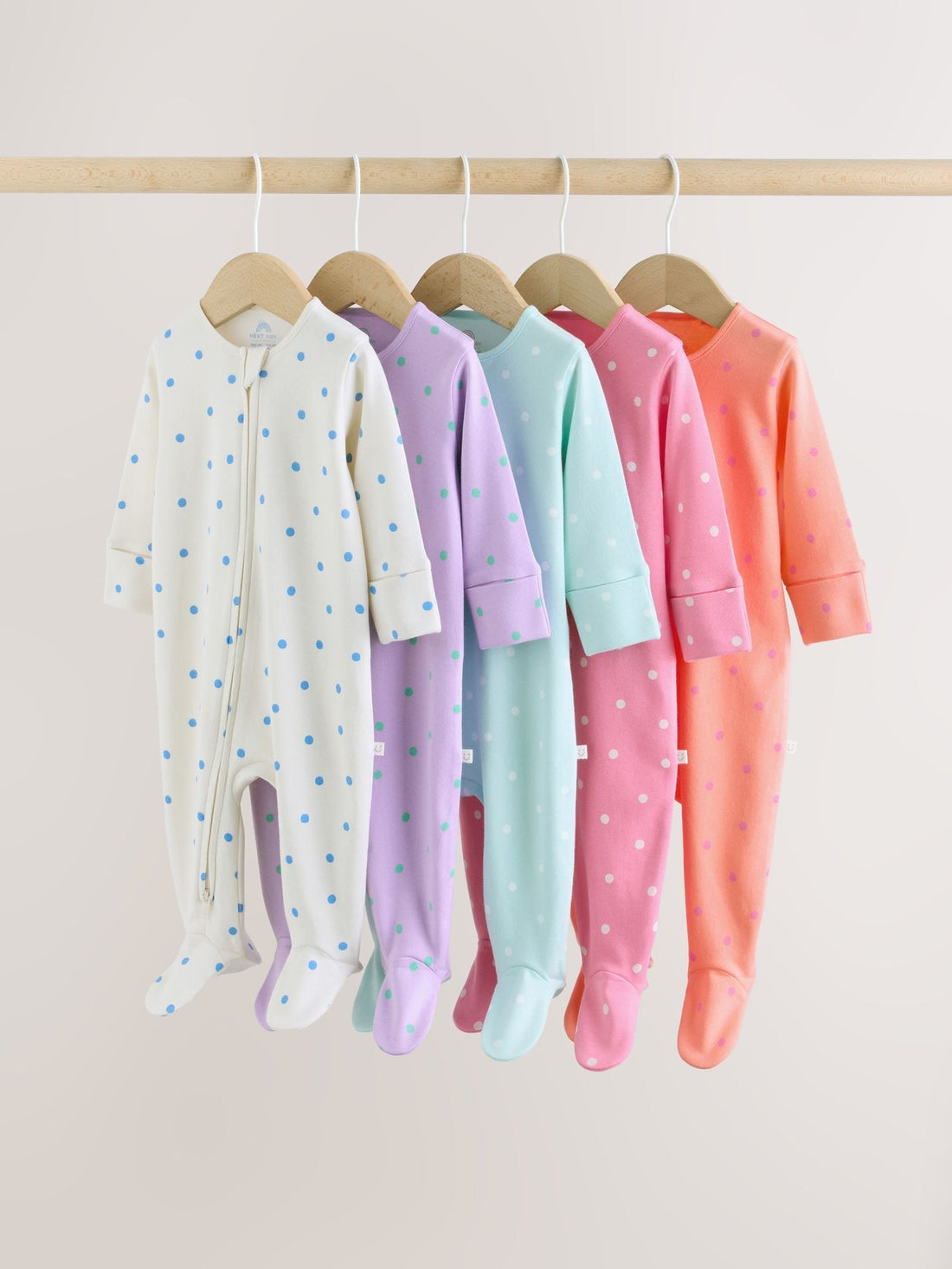 Purple/Orange Two Way Zip Baby Sleepsuit 5 Pack (0-2yrs)