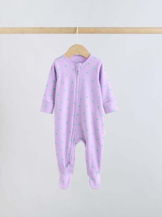 Purple/Orange Two Way Zip Baby Sleepsuit 5 Pack (0-2yrs)