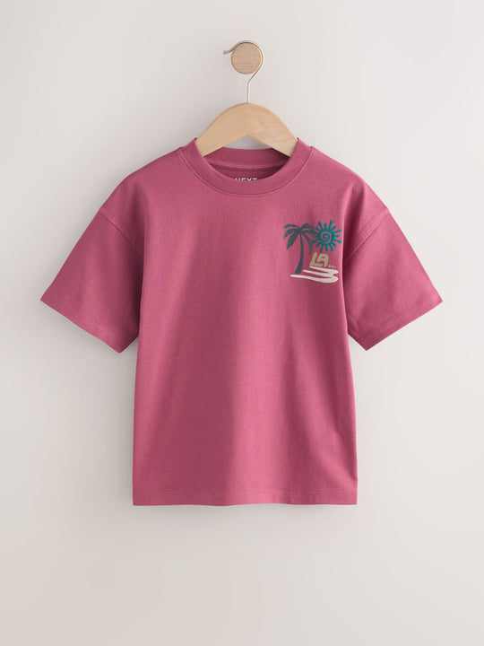 Berry/Mineral/Ecru Relaxed Fit Graphic Print Short Sleeve T-Shirts 3 Pack (3-16yrs)