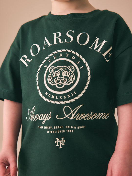 Green Roarsome Tiger Short Sleeve Graphic T-Shirt (3mths-7yrs)