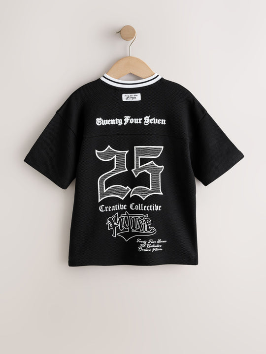 Black Graphic Varsity Short Sleeve T-Shirt (3-16yrs)