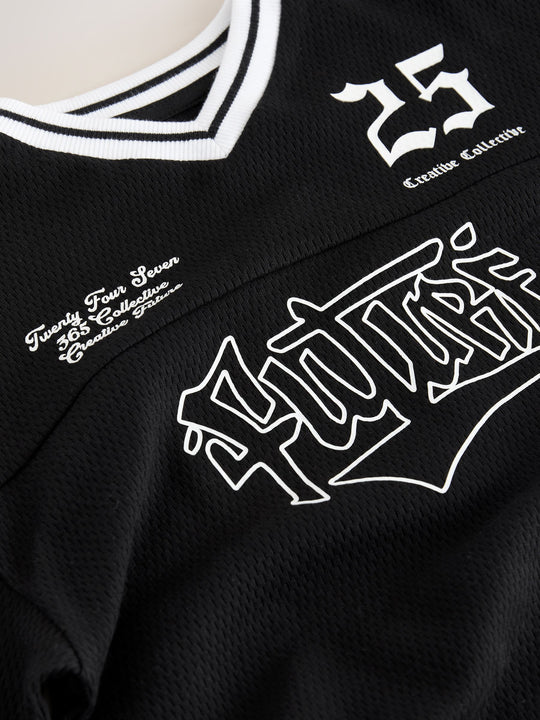 Black Graphic Varsity Short Sleeve T-Shirt (3-16yrs)