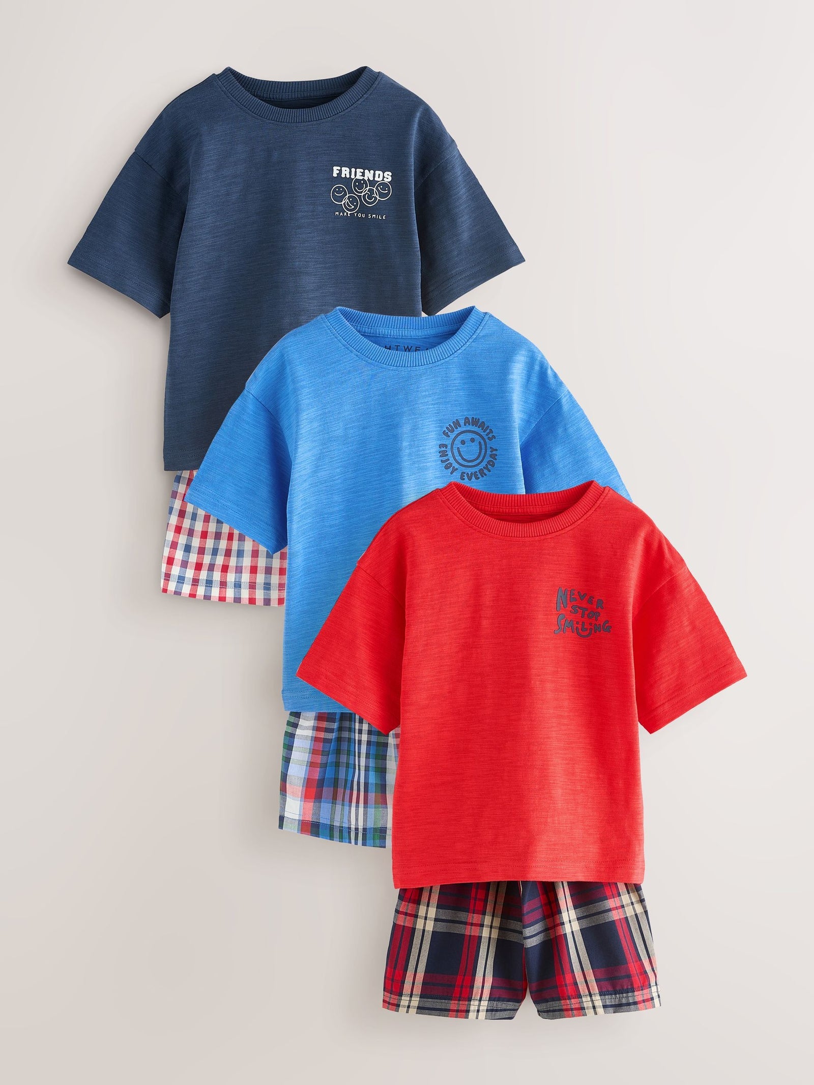 Red/Blue Check Woven Short Pyjamas 3 Pack (9mths-12yrs)