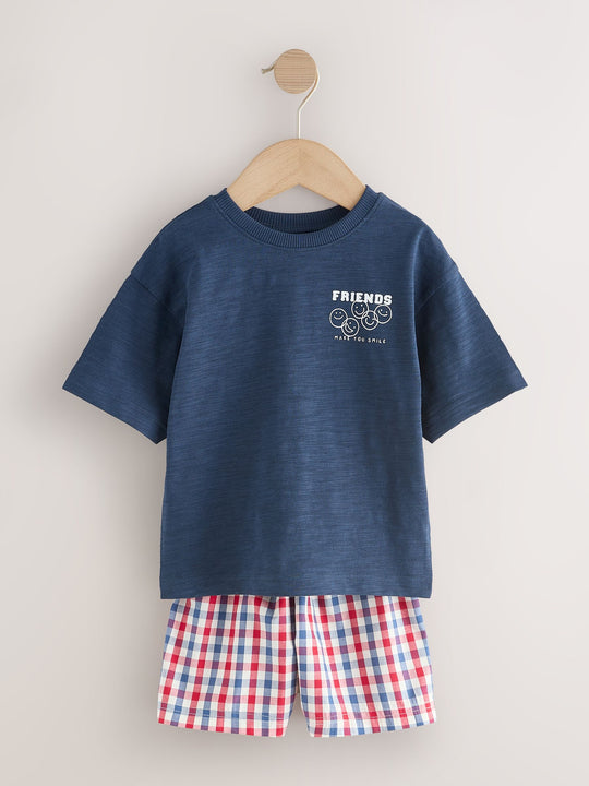 Red/Blue Check Woven Short Pyjamas 3 Pack (9mths-12yrs)