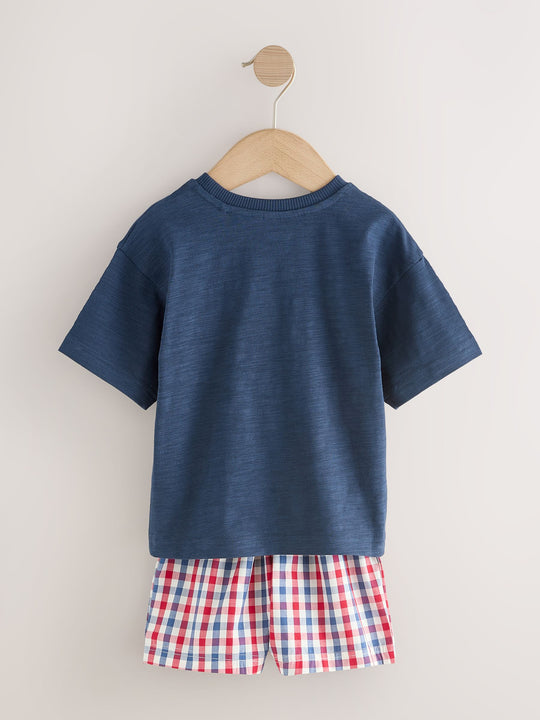 Red/Blue Check Woven Short Pyjamas 3 Pack (9mths-12yrs)