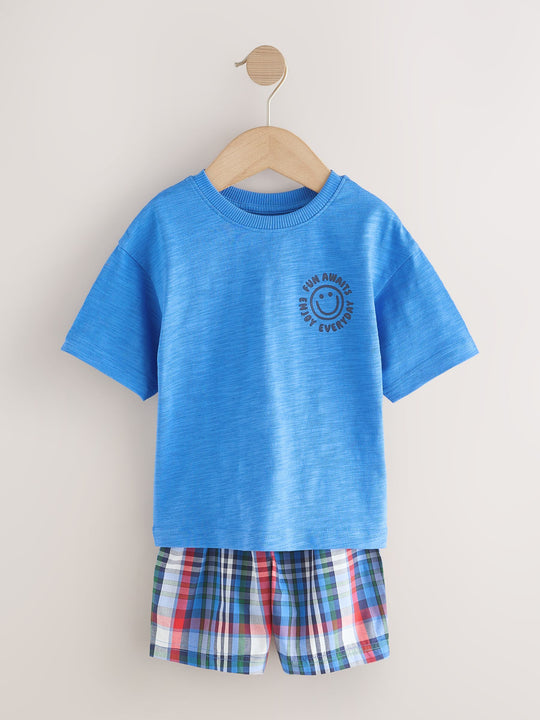 Red/Blue Check Woven Short Pyjamas 3 Pack (9mths-12yrs)
