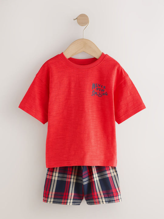 Red/Blue Check Woven Short Pyjamas 3 Pack (9mths-12yrs)