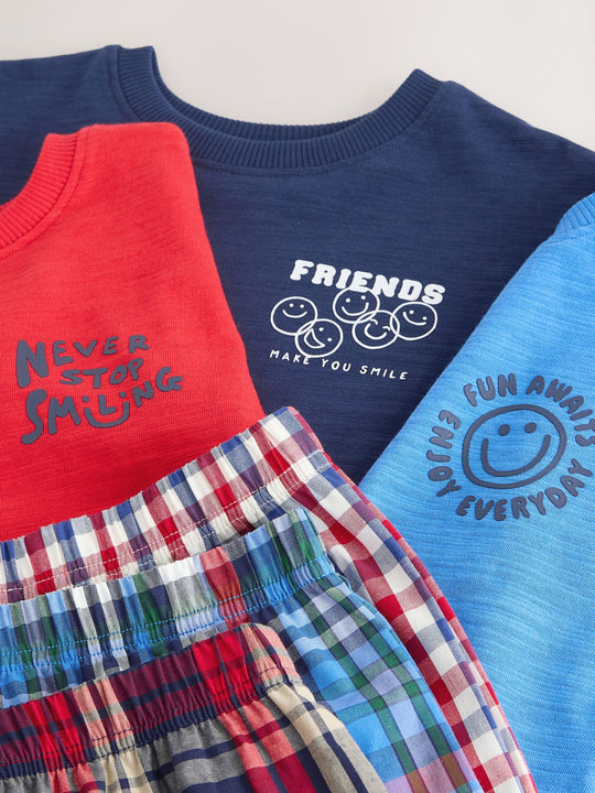 Red/Blue Check Woven Short Pyjamas 3 Pack (9mths-12yrs)