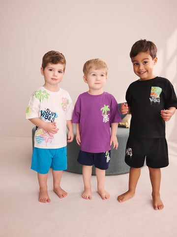 Black/Purple/White Graffiti Beach Vibes Short Pyjamas 3 Pack (9mths-12yrs)