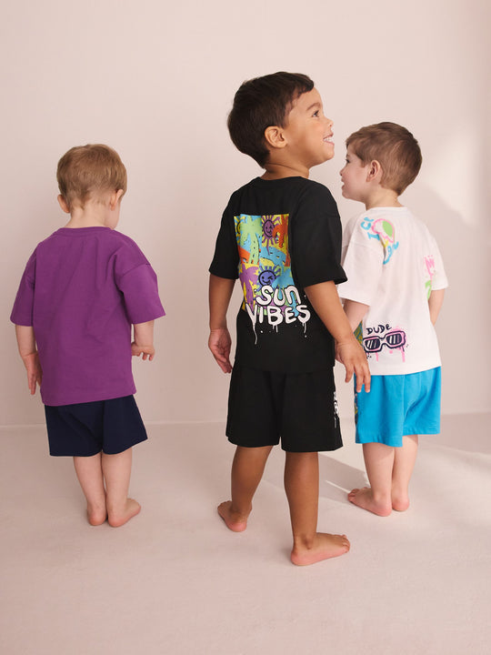 Black/Purple/White Graffiti Beach Vibes Short Pyjamas 3 Pack (9mths-12yrs)