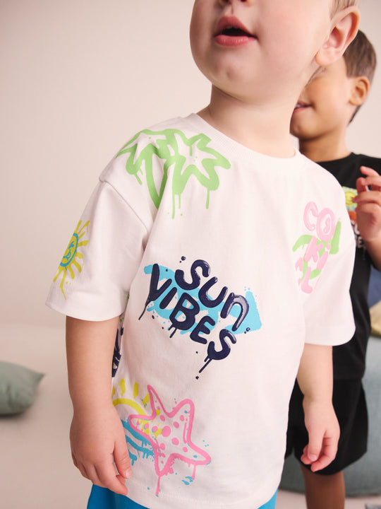 Black/Purple/White Graffiti Beach Vibes Short Pyjamas 3 Pack (9mths-12yrs)