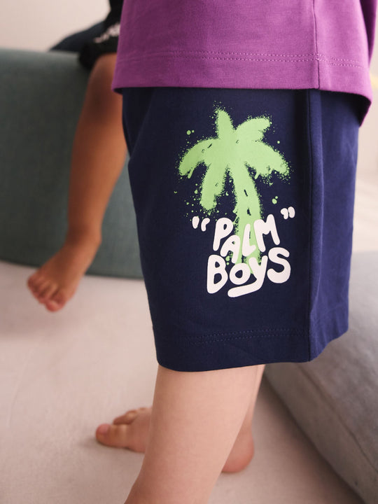 Black/Purple/White Graffiti Beach Vibes Short Pyjamas 3 Pack (9mths-12yrs)