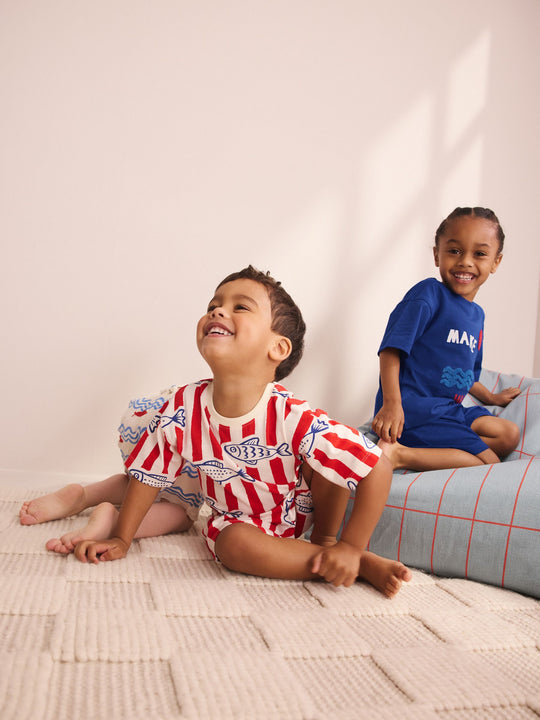 Red/Blue/White Seaside Short Pyjamas 3 Pack (9mths-12yrs)