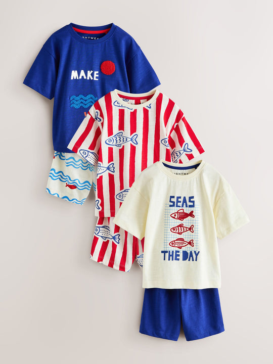 Red/Blue/White Seaside Short Pyjamas 3 Pack (9mths-12yrs)