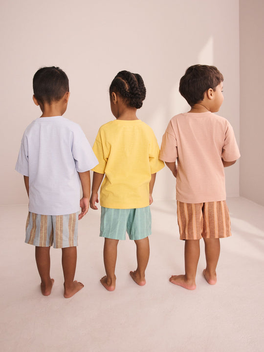Blue/Yellow/Pink Striped Animal Short Pyjamas 3 Pack (9mths-8yrs)