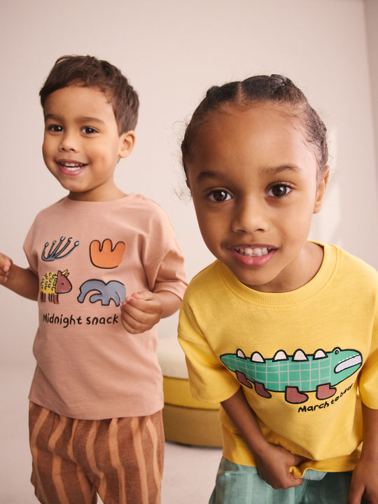 Blue/Yellow/Pink Striped Animal Short Pyjamas 3 Pack (9mths-8yrs)