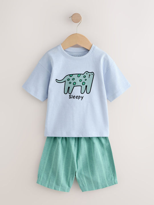 Blue/Yellow/Pink Striped Animal Short Pyjamas 3 Pack (9mths-8yrs)