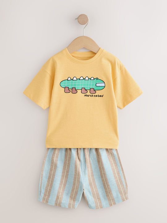 Blue/Yellow/Pink Striped Animal Short Pyjamas 3 Pack (9mths-8yrs)