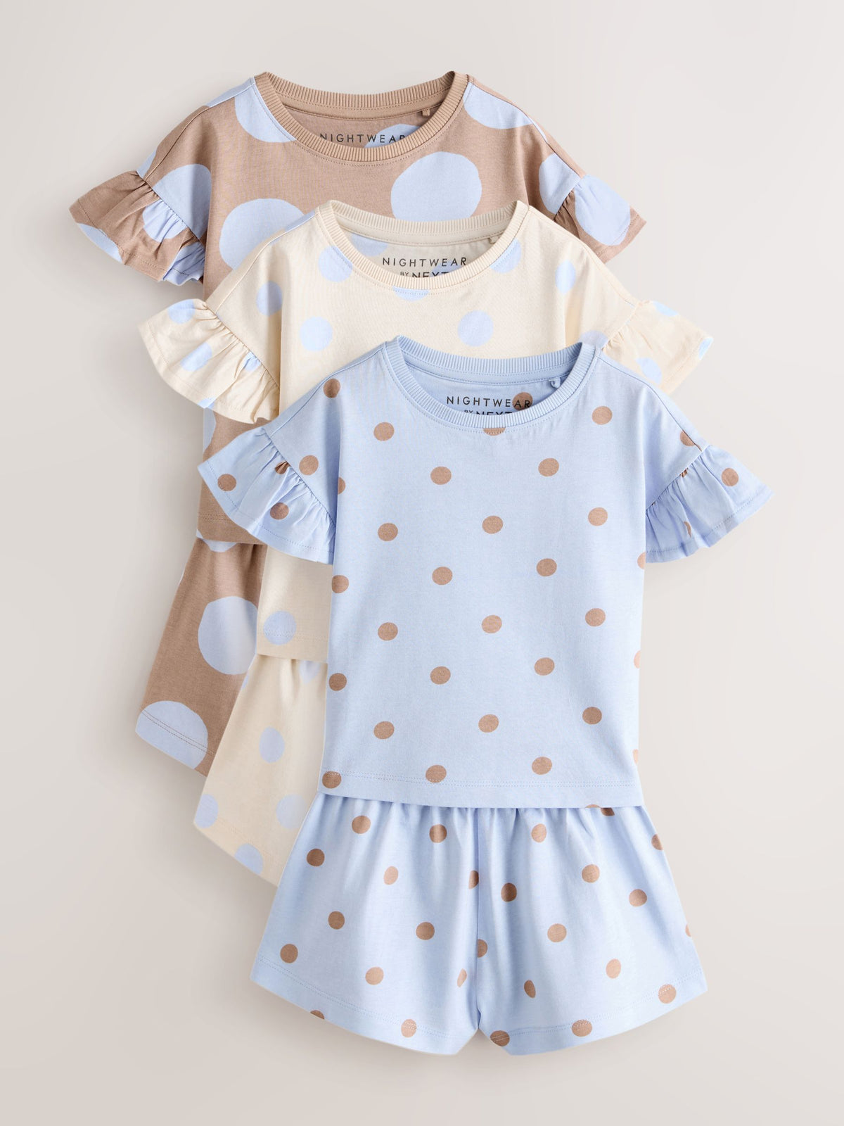 Blue/Brown Polka Dots Short Pyjamas 3 Pack (9mths-10yrs)