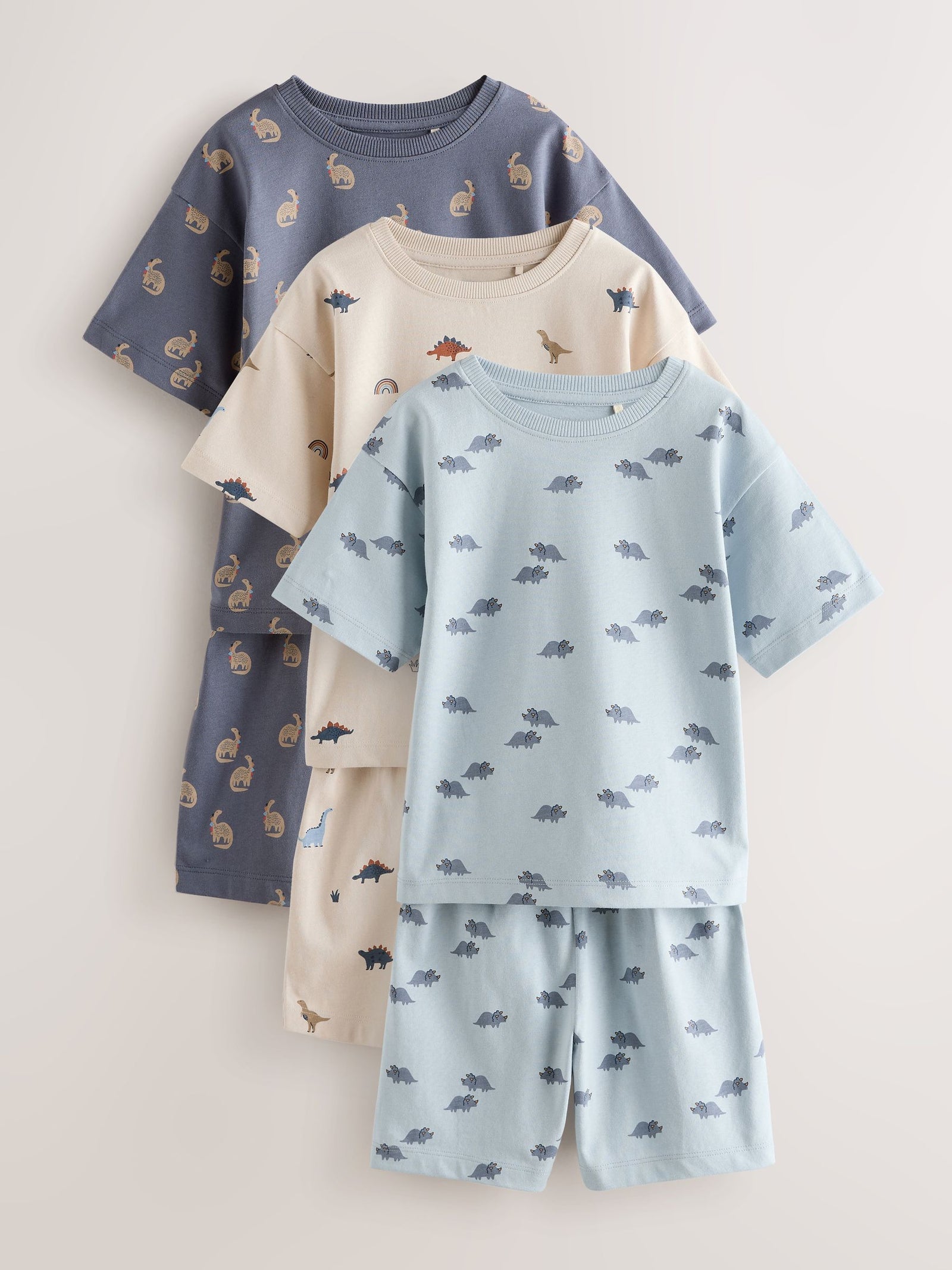Blue/Ecru Dinosaur Short Pyjamas 3 Pack (9mths-10yrs)