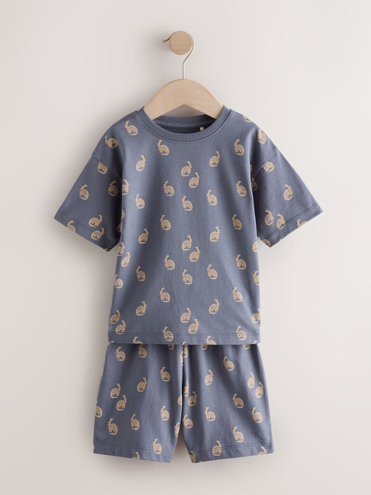 Blue/Ecru Dinosaur Short Pyjamas 3 Pack (9mths-10yrs)