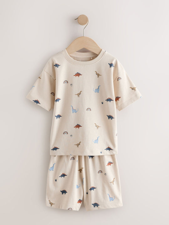 Blue/Ecru Dinosaur Short Pyjamas 3 Pack (9mths-10yrs)