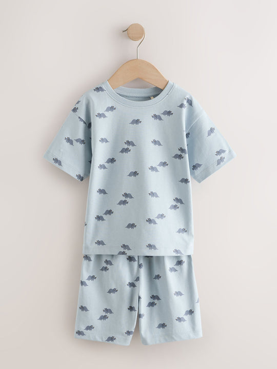 Blue/Ecru Dinosaur Short Pyjamas 3 Pack (9mths-10yrs)