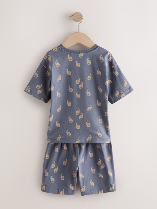 Blue/Ecru Dinosaur Short Pyjamas 3 Pack (9mths-10yrs)
