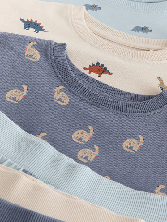 Blue/Ecru Dinosaur Short Pyjamas 3 Pack (9mths-10yrs)