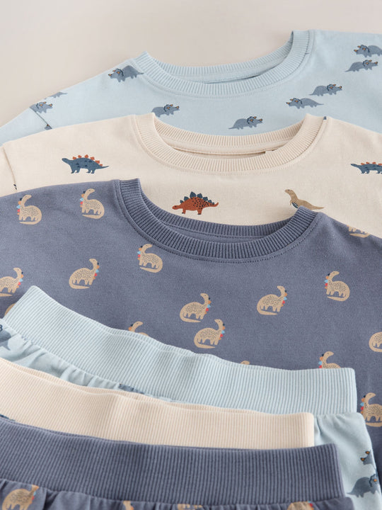 Blue/Ecru Dinosaur Short Pyjamas 3 Pack (9mths-10yrs)
