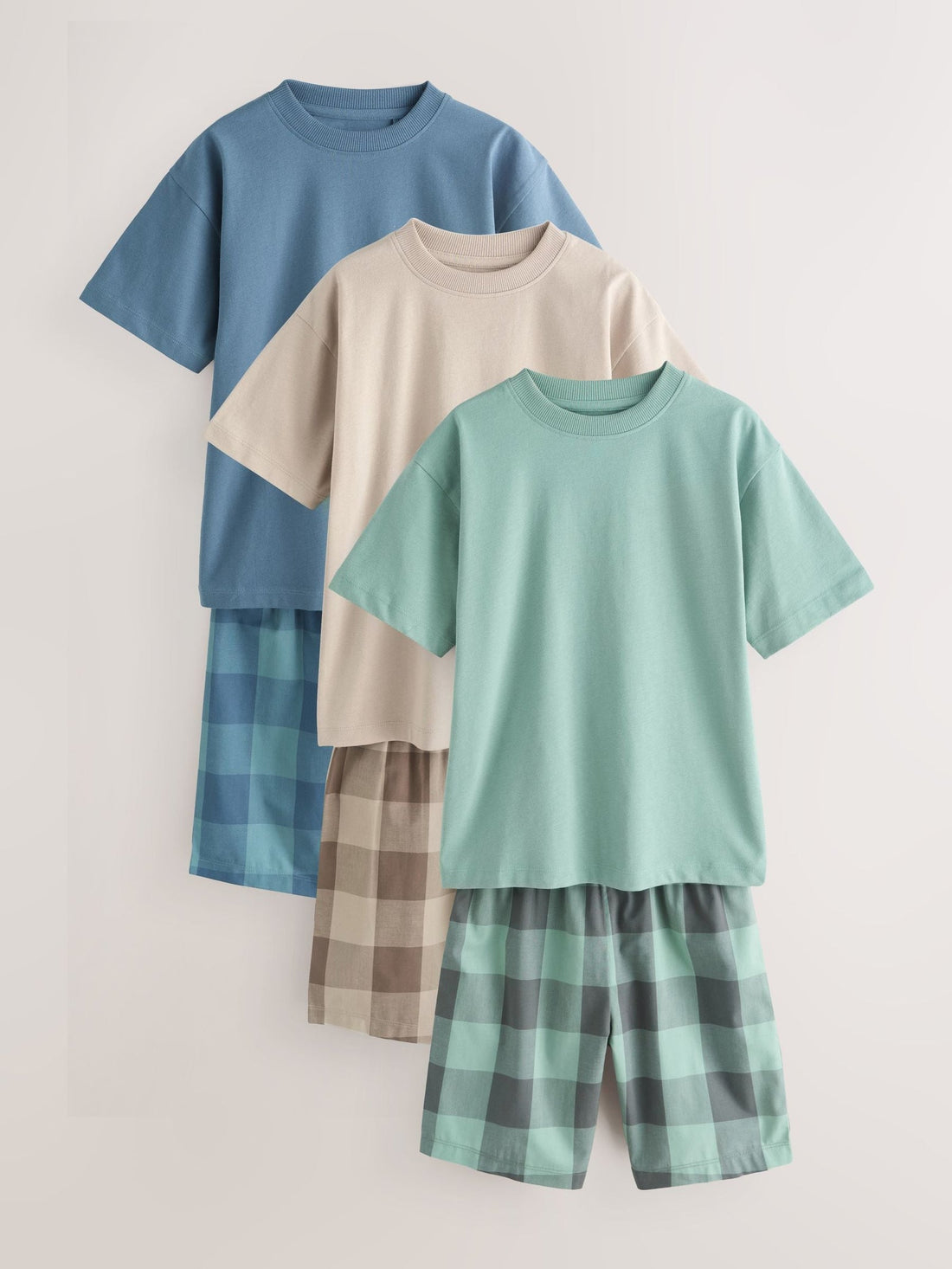 Blue/Green/Stone Woven Short Pyjamas 3 Pack (3-16yrs)