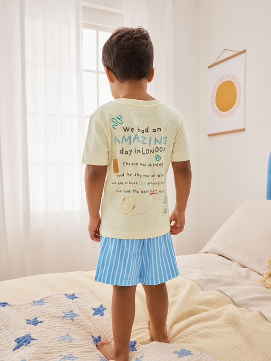Blue/Yellow Single Paddington Short Pyjamas (9mths-8yrs)