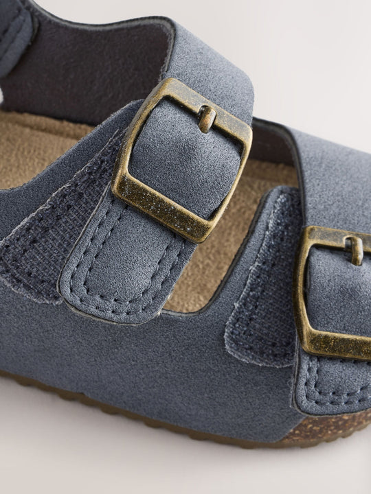 Navy Wide Fit (G) Double Buckle Cushioned Footbed Sandals