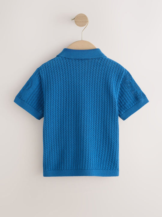 Blue Textured Knitted Polo Shirt (3mths-7yrs)