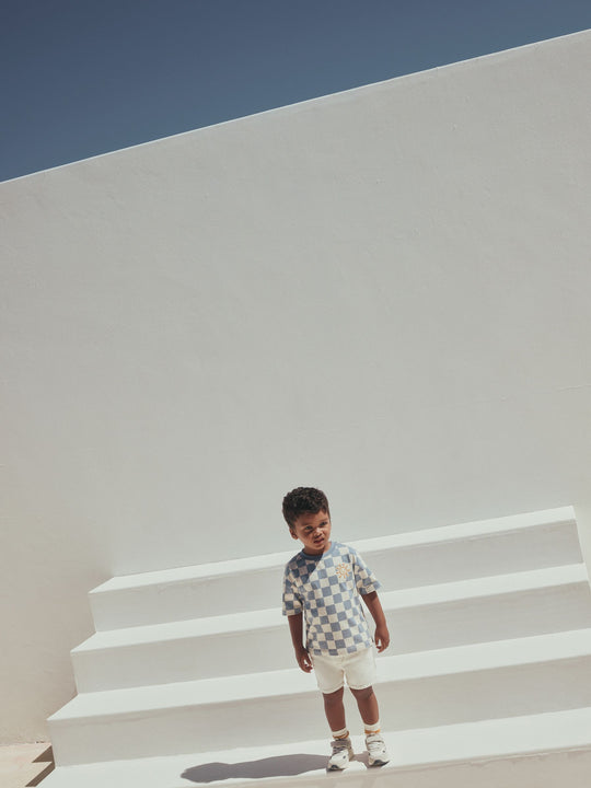 Blue/White Checkerboard Sun Short Sleeve All-Over Print T-Shirt (3 Month-7 Years) (3mths-7yrs)