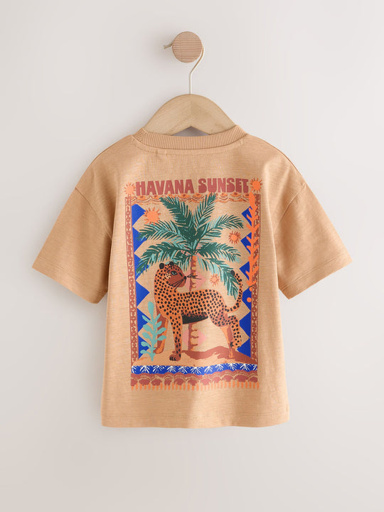 Tan Cheetah Havana Sunset Short Sleeve Back Print T-Shirt (3mths-7yrs)