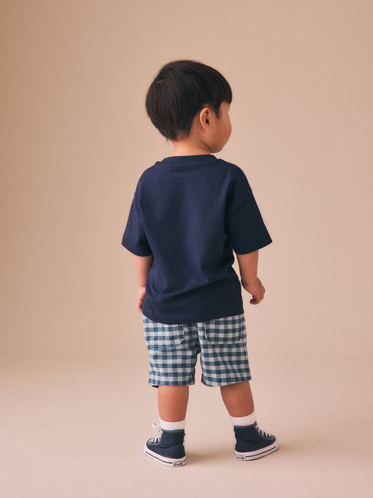 Navy Blue I love snacks Slogan Short Sleeve Small Graphic T-Shirt (3mths-8yrs)
