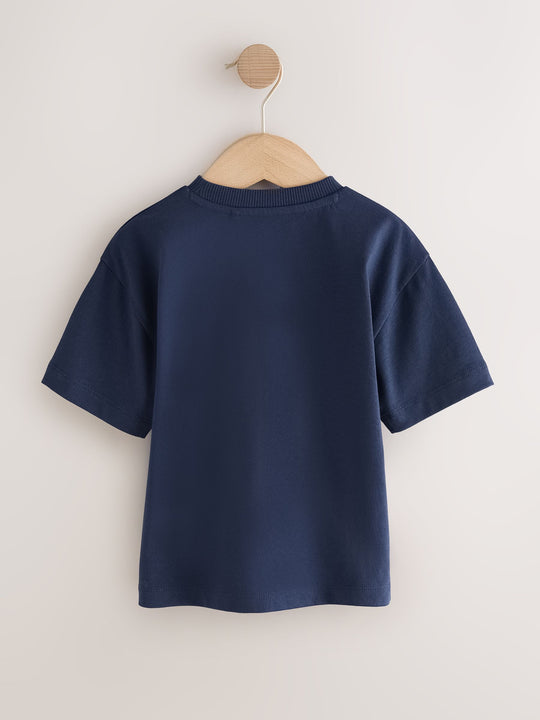 Navy Blue I love snacks Slogan Short Sleeve Small Graphic T-Shirt (3mths-8yrs)