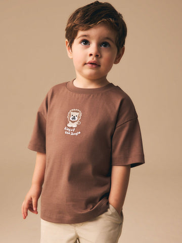 Chocolate Brown Lion Short Sleeve Small Graphic T-Shirt (3mths-7yrs)