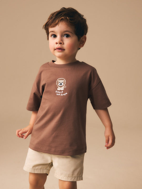 Chocolate Brown Lion Short Sleeve Small Graphic T-Shirt (3mths-7yrs)