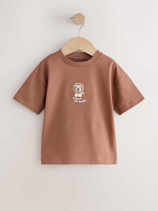 Chocolate Brown Lion Short Sleeve Small Graphic T-Shirt (3mths-7yrs)