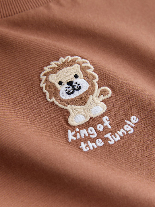 Chocolate Brown Lion Short Sleeve Small Graphic T-Shirt (3mths-7yrs)