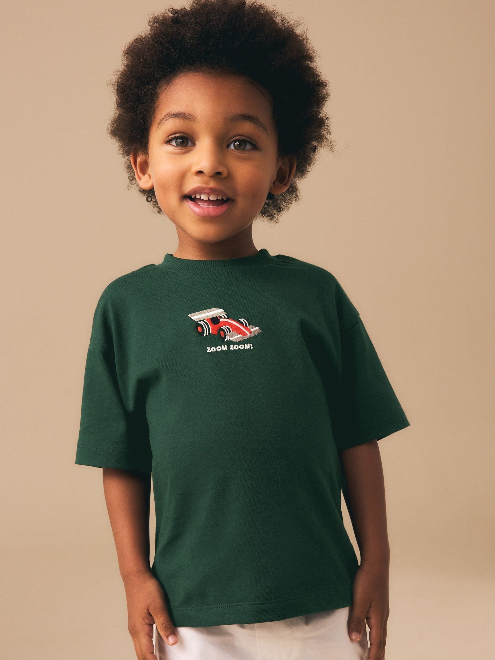 Green Embroidered Race Car Short Sleeve Small Graphic T-Shirt (3mths-7yrs)