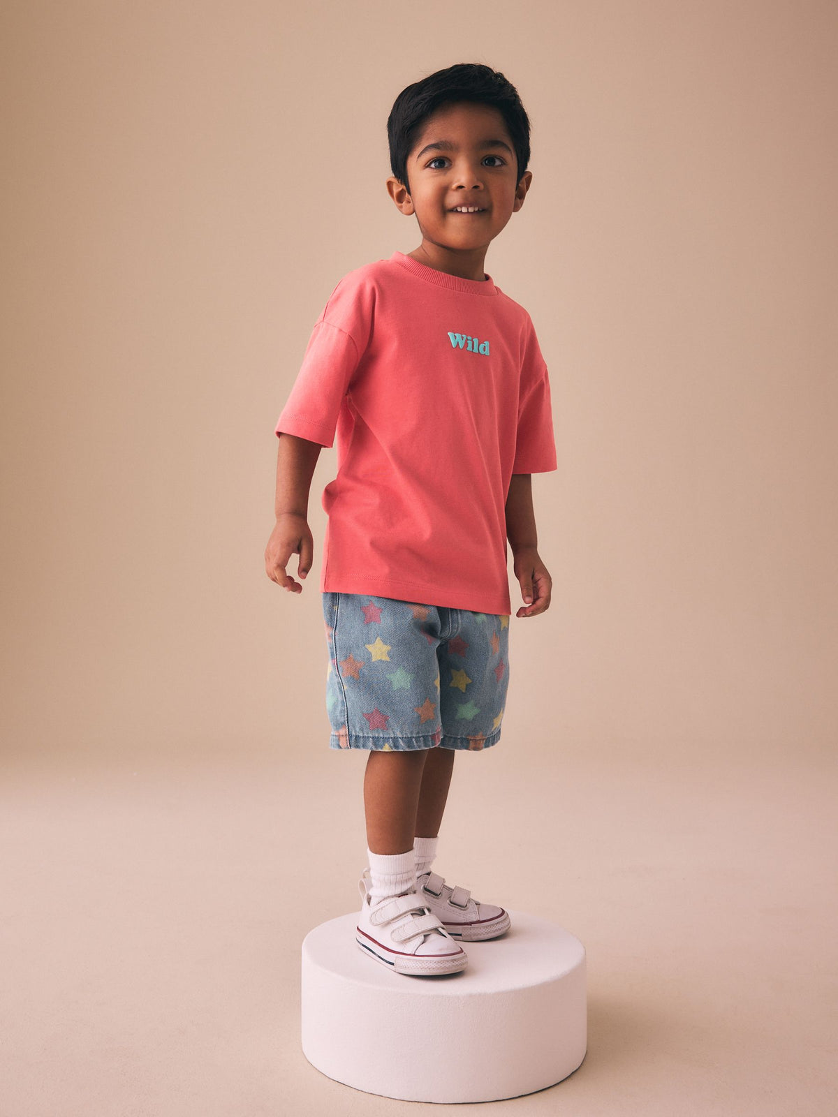 Coral Pink Wild Slogan Short Sleeve Small Graphic T-Shirt (3mths-7yrs)