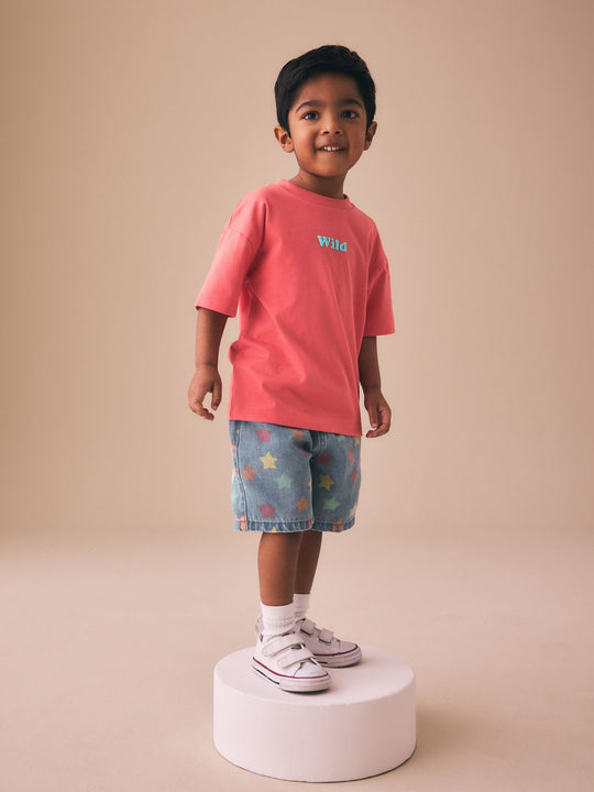 Coral Pink Wild Slogan Short Sleeve Small Graphic T-Shirt (3mths-8yrs)