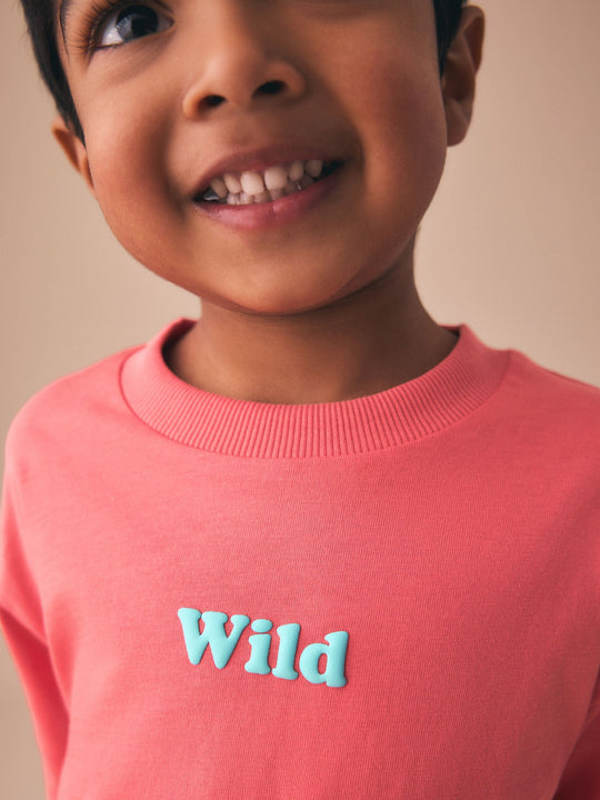 Coral Pink Wild Slogan Short Sleeve Small Graphic T-Shirt (3mths-8yrs)